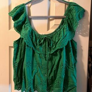 Cesca Green Eyelet Blouse